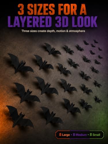 41 PCS 3D LED Halloween Bats Wall Decor with Spiders, Web & Skulls