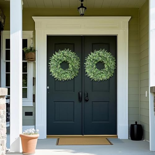 26'' artificial eucalyptus wreath with seeds for front on a desk or shelf