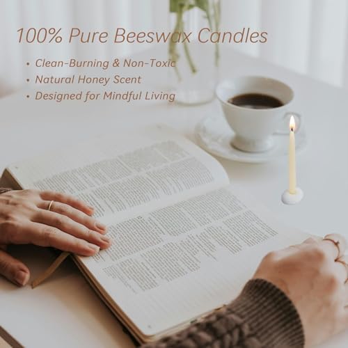 20 Minute 100% Pure Beeswax Candles, Mini Mindful Meditation Taper Candles, Smokeless & Dripless with Holder for Yoga, Prayer, Relaxation (White,24 Pack)