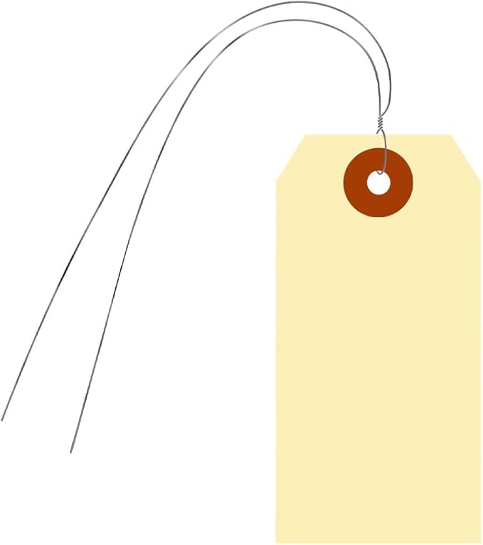 SmartSign Blank Manila Shipping Tags with Wire, Size-3, Pack of 1000, 13pt Thick Prewired Cardstock Tag, 3.75 x 1.875 inch Paper Hang Tags with Reinforced Fiber Patch