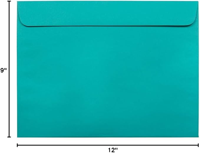 JAM PAPER 9 x 12 Booklet Colored Envelopes - Sea Blue Recycled - 50/Pack