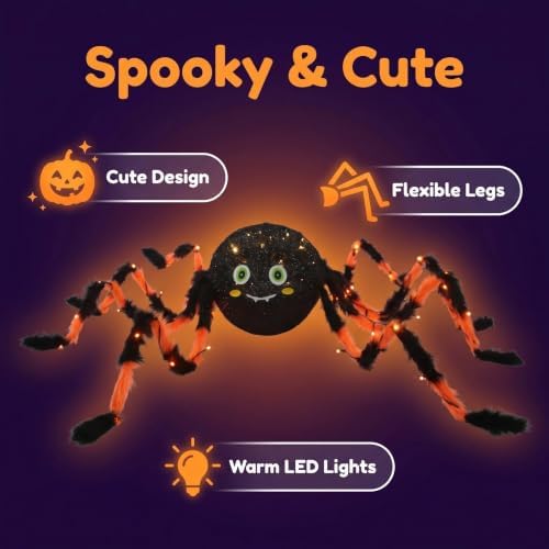 hairui halloween spider with lights 54in for home, close-up detail
