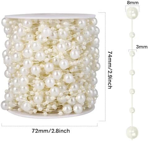 98ft 8mm 3mm ivory faux pearl beads string, close-up detail