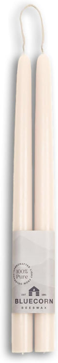 Bluecorn Beeswax Taper Candles, 100% Pure Natural Bees Wax, Pair of 12 Inch Ivory White Tapered Candlesticks, Clean Burning & Dripless, Fragrance Free, Long Lasting, Home Decor, American Made, 1 Count