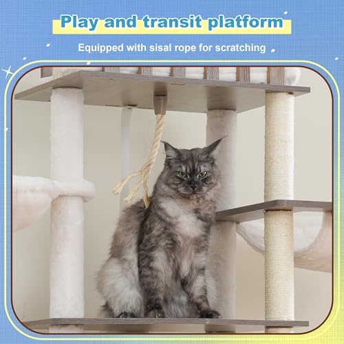 hey-brother wooden cat tree, furniture tower with large, side view