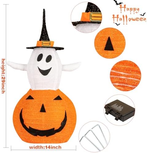 collapsible light up pumpkin ghost halloween decorations outdoor, side view