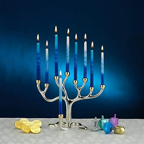 Rite -Lite Judaica Premium Chanukah Candles. Handcrafted, Tri-Color Blue/White Stripe. Box of 45