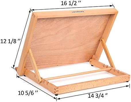 falling in art 5 position wood drafting table shown in use
