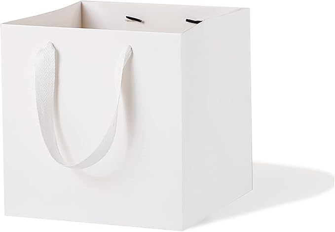 White Paper Gift Bag 4 x 4 Gift Box Small Square Bottom Paper Bags with Handles for Wedding Baby Shower Birthday Party (White, 4 x 4 x 4 in, 10 CT)