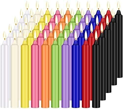 100 pcs Unscented Assorted Colors Mini Taper Candle | 4" Tall x 1/2" Diameter | Great for Casting Chimes, Rituals, Spells, Wax Play & More