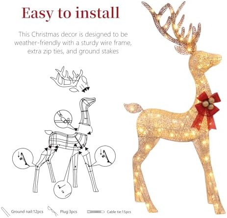 3-piece lighted christmas deer family - holilite 4.5ft, side view