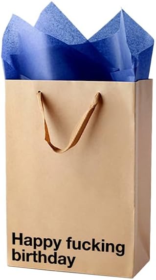 MilkToast Brands Funny Profanity Gift Bag, 11" x 8" x 4" Size, Happy Fucking Birthday, Reusable Brown Kraft Paper Swear Word Bag for Father's Day, White Elephant, and Birthday Gifts