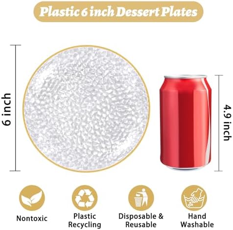 rubtlamp 100 pack clear gold plastic dessert plates shown in use