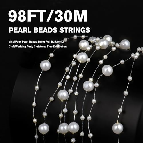 98ft 8mm 3mm ivory faux pearl beads string shown in use