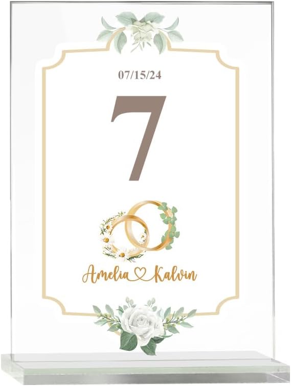 callie Personalized Wedding Table Numbers with Couple’s Name & Date, Custom Acrylic Birth Flower Tree Table Signs Holders, Wedding Reception Party Gifts for Bride & Groom