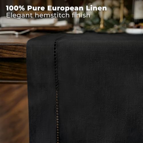 Signature Linen™ by D'Moksha, 100% Pure Linen Black Table Runner 14x120 in