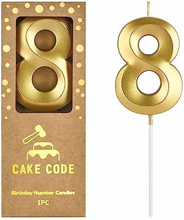 2.76 Inch Diamond Gold 8 Number Birthday Candles, Gold & Cake Number Candles, Party Celebration