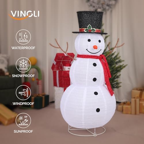 vingli 4ft lighted christmas snowman outdoor decorations, prelit, close-up detail