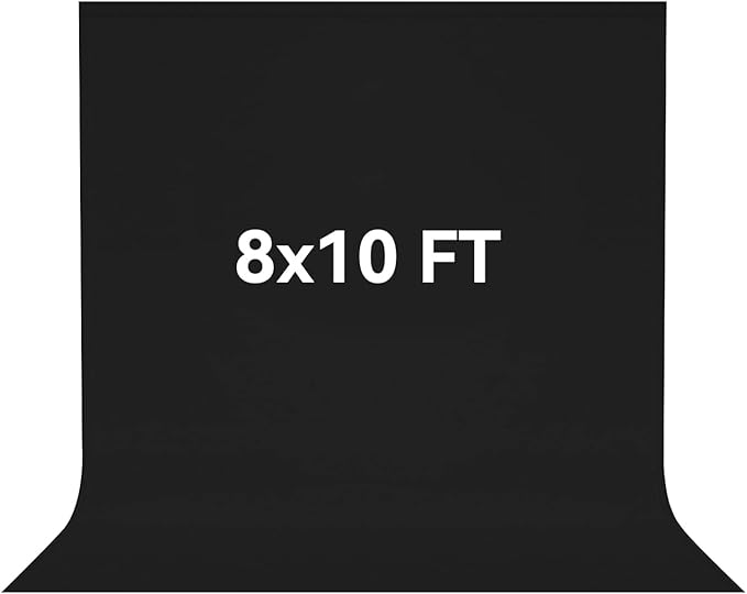 8X10 FT Black Backdrop, 100% Polyester Photography Background Curtain Screen, Foldable Black Screen Washable for Professional Photoshoot Portraits Party Video Studio