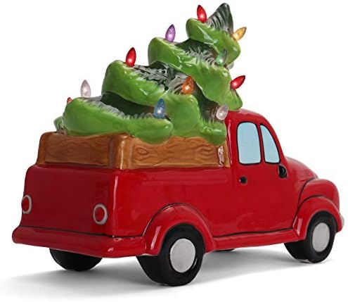 ceramic christmas tree and vintage truck - nostalgic, side view