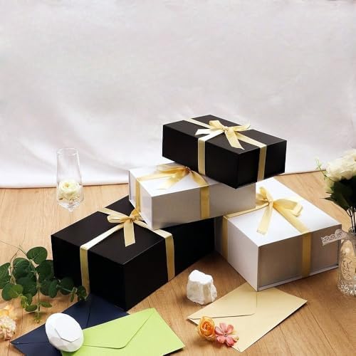 UoeRing 1 Pcs White Gift Box 9.5x6x3 Inch with Magnetic Lid | Collapsible Luxury Present Box,for Birthday,Christmas Holiday Gift Includes Card,Ribbon