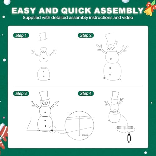 vingli 4ft lighted iridescent snowman christmas yard decorations, front angle view