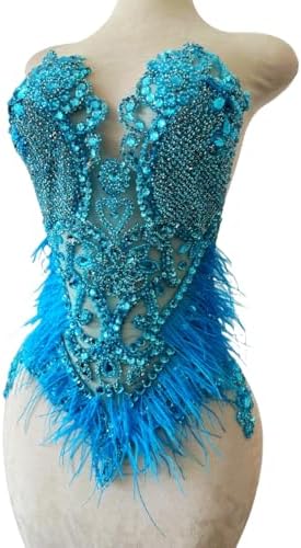 Pure Handmade Bodice lace Rhinestones Applique Sewing Stones Beads Crystal Tr...