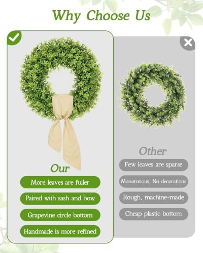 vlorart 24 inch large boxwood door wreaths for, close-up detail
