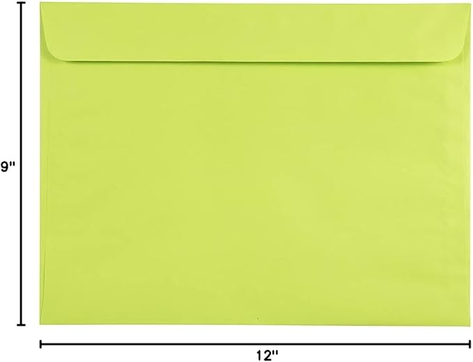 JAM PAPER 9 x 12 Booklet Colored Envelopes - Ultra Lime Green - Bulk 500/Box