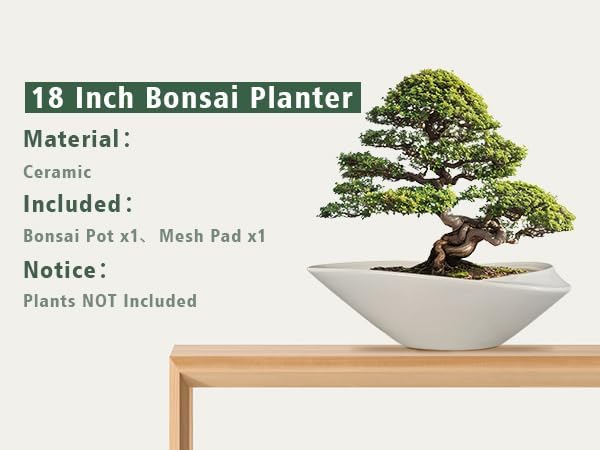 18 Inch Ceramic Bonsai Planter Pot with Drainage Hole, Glazed Large Plant Pot Succulent Planter for Indoor and Outdoor Plants Gray
