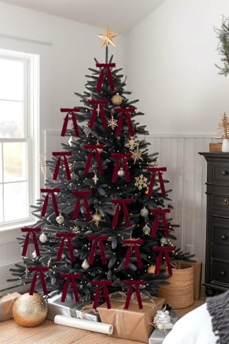 SIMISI RIBBON 24 Pcs Burgundy Velvet Bows Christmas Tree Ornaments Vintage Ribbon Bow for Tree Garland Wreath Rustic Crafts Gift Indoor Outdoor Xmas Decorations