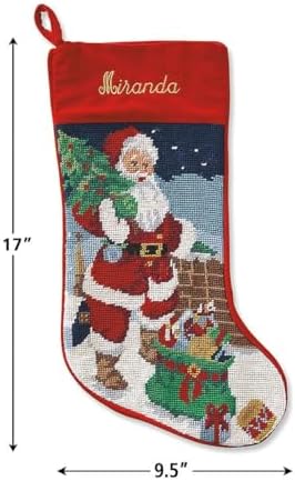 Lillian Vernon Personalized Heirloom Christmas Needlepoint Stocking | Santa, Christmas, Wool with Cotton, 9 1/2" x 17"
