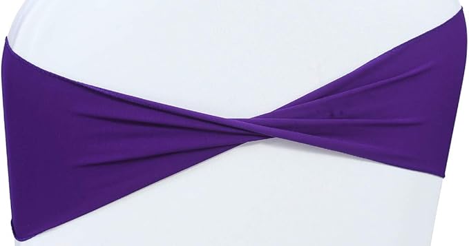 VDS Pack of 75 PCS | Purple | Spandex Chair Sashes Bows Without Buckle | Stretch Elastic Banquet Universal Folding Chair Band Tie with for Wedding Party Conference Celebration Event Decoration