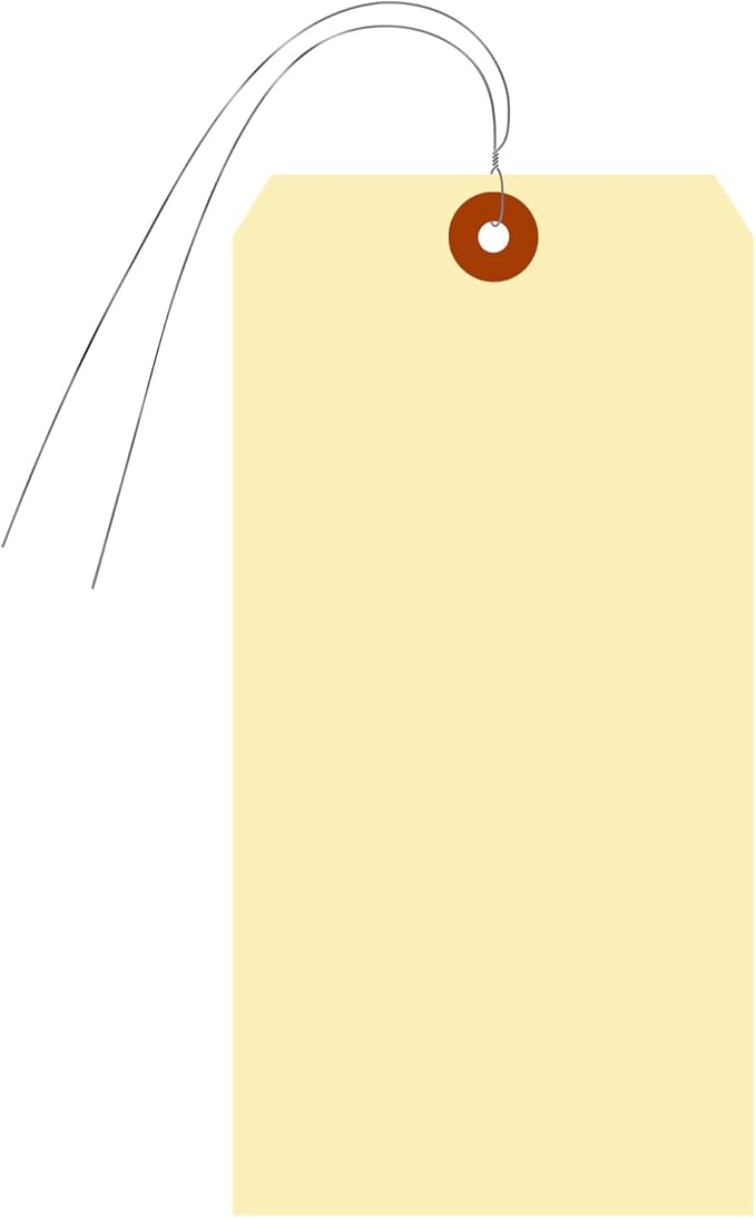 SmartSign Blank Manila Shipping Tags with Wire, Size-12, Pack of 50, 15pt Thick Prewired Cardstock Tag, 8 x 4 inch Paper Hang Tags with Reinforced Fiber Patch