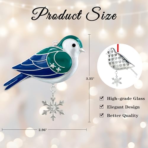 WhatSign Blue Bird Christmas Ornament - Metal Bird with Snowflake Hanging Decoration for Christmas Tree Party Animal Lovers Gifts for Women