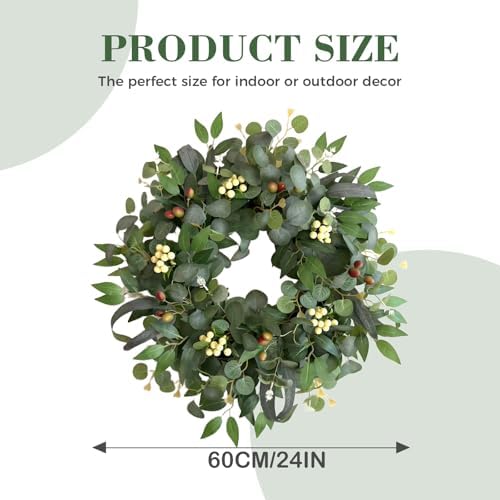 22-24" eucalyptus wreaths for front door,spring summer fall, side view