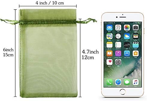 HRX Package 100pcs Organza Drawstring Bags Olive Green, 4 x 6 inch Candy Mesh Gift Bags Jewelry Pouches Small Christmas Sachet