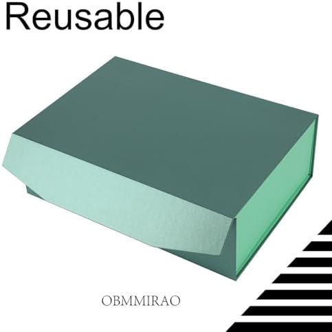 green magnetic large gift box with lid, 13x9x4 on a desk or shelf