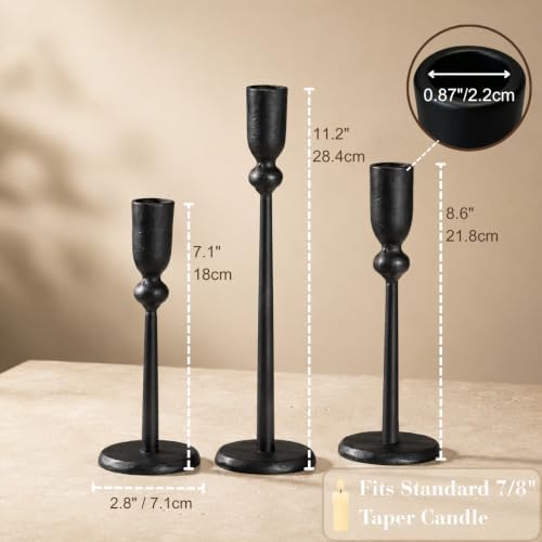 PERFNIQUE Black Candle Holders for Candlesticks Set of 3, Cast Iron Decor