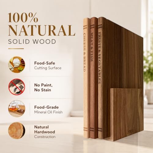 premium book cutting board set with stand – showing dimensions