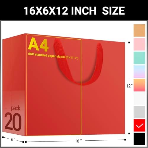 eusoar extra large gift bags, 25pcs 16"x6"x12" red shown in use