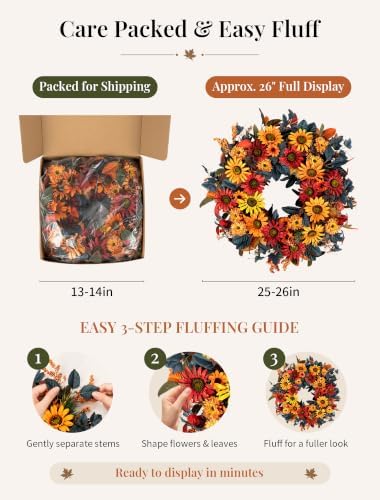 nuptio fall wreath for front door: 26 inch, close-up detail