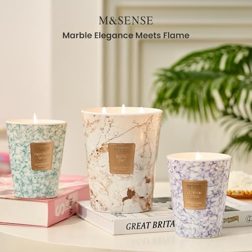 M&SENSE Extra Large Candle 35oz 150H Santal Scented 3-Wick Highly Scented Jar Candles, XL Candle for Home Decor, Long Lasting Aromatherapy Candle for Stress Relief, Meditation