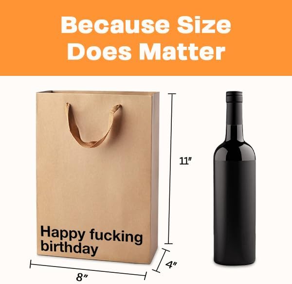 MilkToast Brands Funny Profanity Gift Bag, 11" x 8" x 4" Size, Happy Fucking Birthday, Reusable Brown Kraft Paper Swear Word Bag for Father's Day, White Elephant, and Birthday Gifts