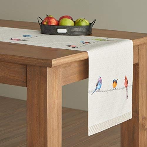 Maison d' Hermine Table Runner 100% Cotton Double Layer Table Runners 108 inches Long Decorative for Home Kitchen Dining Party Wedding Bridal Shower Spring Summer (Birdies On Wire, 14.50" x 108")