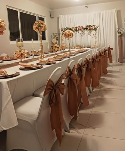Wedding Satin Gold Chair Sashes Bows 50 Pack Fitted Chair Ribbons 7x108 Inches Chairs Ties for Party Birthday Fiesta Engagement Ceremony Bridal Shower Decor - Gold, 50