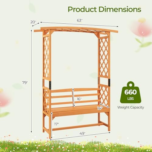 giantex garden arbor with bench, wooden garden arch, side view
