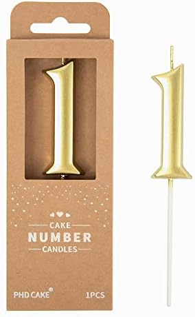 PHD CAKE 2.76 Inch Elegant Gold 1 Number Birthday Candles, Gold Number Candles, Cake Number Candles, Party Celebration
