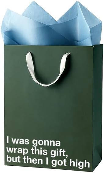 MilkToast Brands Funny Stoner Gift Bag, 11" x 8" x 4" Size, I Was Gonna Wrap This Gift, But Then I Got High, Reusable Kraft Paper Weed Gift Bags, Father's Day, Birthdays