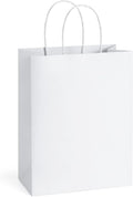BagDream 25Pcs White Gift Bags 8x4.25x10.5 Kraft Paper for Gifts, Shopping Retail Merchandise Grocery Sacks, White Paper Bags with Handles Bulk Medium